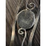 Vintage Mexican Silver Cuff Bracelet W/ Mother Of Pearl Inlay Flower Design Hand Photo 5