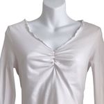 SheIn Lettuce Edge Ruched Long Sleeve Baby Tee Crop Top White Large Photo 2