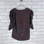 Bishop and Young Anthropologie  Bronze Metallic Ruched Puff Sleeve Blouse Size S Photo 2