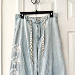 POL Floral Patchwork Light Wide Leg Embroidered Tie Belt Relaxed Fit Jeans Large Photo 8