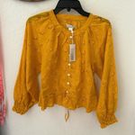 Outerknown  Golden Yellow Poet Blouse Button Front Waist Tie Eyelet Small Photo 1