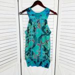 Lipstick Paisley Stamp Died Pleated Tank Top Teal Blue Medium Y2K Blousey Blue Photo 7