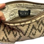 Myra Bag Southwestern Aztec Cowhide Leather Fringe Wristlet Clutch Black White Photo 5