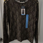 Rafaella  Animal Print Long Sleeve Top Gold Button‎ Detail Large Photo 0
