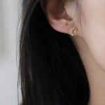 Small CZ Moon Stud Earrings for Women Gold Photo 4