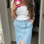 Madewell  Light Blue Denim 100% Cotton Mid-Length Cut Wrap Midi Skirt Size 29 Photo 15