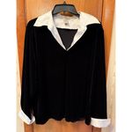 Notations  Black Velvet Pants Set with Cream Cuffs and Collar Photo 1