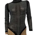 new small sheer mesh all over rhinestone mock neck bodysuit TLS2 2257 Black Photo 10