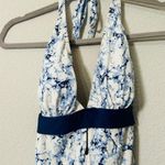 Tart NEW Swim Blue Marbled Print Halter Plunge One Piece Swimsuit Size Medium Photo 3
