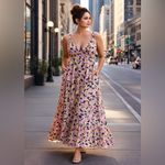 Moon River NWT Pink & Yellow Floral Boho Chic Maxi Dress Size Large Photo 15