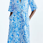 ZARA  Blue and White linen blend midi printed shirt dress belted Photo 0