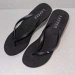 Ralph Lauren Lauren  Jalen Wedge Flip Flop Womens 10B Sandals Black White Stripe Photo 7