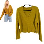 Free People Finders Keepers V Neck Moss Yellow Green Textured Crop Sweater Small Photo 1