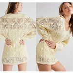 Free People NEW Elton Cream Crochet Knit Long Sleeve Mini Dress, L Photo 1
