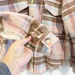 Barbie Jacket Womens Small Pink Plaid Shacket Flannel Graphic Cozy Holiday Y2K Photo 3