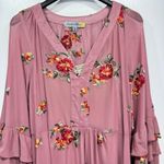 Mauve Embroidered Flower Sheer Overlay Ruffle Midi Dress by Figueroa & Flower Pink Size M Photo 3