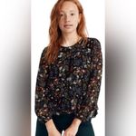 Madewell Sheer-Sleeve Ruffle Peplum Top Blouse in Black Finch Floral Size Large Photo 1