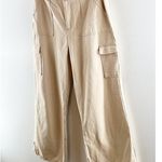 ACOA High Rise Wide Leg Cargo Pants Khaki Tan Large Photo 9