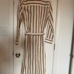ZARA boho cream tan striped linen buttoned belted collared shirt midi dress XS Photo 2