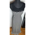 Monteau WOMEN'S STRIPED LACE TANK MAXI DRESS BLACK & WHITE Large Photo 4