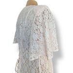 Vintage Pastel Pink Lace Floral Dress Pearl Buttons Back Tie Detail Short Sleeve Size L Photo 4