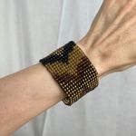 Boutique Southwestern Beaded Stretchy Cuff Bracelet Black Copper Gold Brown Seed Beads Photo 7