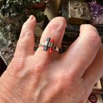 Green Tourmaline Stick & Coral Stick Sterling Silver Ring Size 7.5 Orange Photo 3