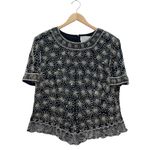 Papell Boutique  Evening Sz 1X Black Silk Beaded Short Sleeve Top Scallop Hem VTG Photo 1