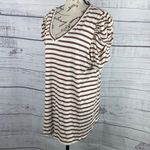 Green Envelope Shirt Womens 1X Striped Short Puff Sleeves Stretch V Neckline NEW Brown Photo 0