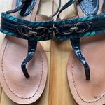 Coach  Sammy blue and green canvas navy hardware and patent detail sandals Photo 2