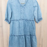 Vogue Tex Womens Washed Denim Dress Size M Blue Tiered Cottage Boho Prairie Size M Photo 0