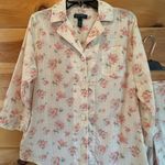 Ralph Lauren Lauren  Long Sleeve Notch Collar Floral Knit Pajama Set Size M Photo 2