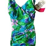 Roxanne Body Slimmer Swimsuit Bra Size 36DD Vintage 60s Floral One Piece Pinup Pink Photo 0