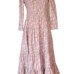 Love Shack Fancy Lyna Maxi Dress Tan Garden Cotton Ruffle Floral Pink S 4-6 Sample Photo 0