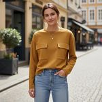 ZARA Utility Pocket Top Sweatshirt Mustard Yellow Color - Size L Photo 2