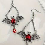 Gothic Bat Wing Vibrant Red Synthetic‎ Gemstone Drop Earrings Silver Plated Photo 0