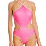 NWT PQ Swim Crochet Trim High Neck One Piece Pink Orange White Size Small Photo 0