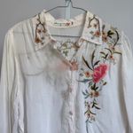 Johnny Was Embroidered Rayon Button Shirt Floral sz M Sheer Boho Cottage Photo 1