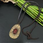 Lucky Brand Red Carnelian Brass-tone Large Pendant Leather Cord 26” Necklace Photo 0
