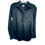 Garnet Hill  Black Linen Button Front Long Sleeve Tunic Shirt size small pocket Photo 2
