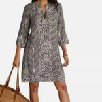 Soft Surroundings  Raven Shift Black and White Dress  3/4 Sleeve Ikat Print Rayon Photo 0