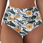 Floral Side Ruched High Waist Swim Bottom Bikini Tummy Control Summer , Size M White Size M Photo 0