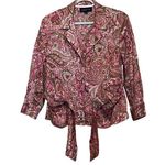Jones New York  Women's Long Sleeve Button-Up Ties Pink‎ Green Paisley Size L Photo 0