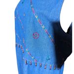Vtg 1990s Koret City Blues Embroidered Beaded Sleeveless Denim Maxi Dress Sz M Blue Photo 3