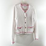 Nicole Miller  Long Sleeve Cotton Button Up Cardigan Sweater White Pink Medium Photo 6