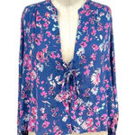 Flynn Skye Get Away Lace Up Front Blouse Blue Pink Floral Print Size XS Photo 0