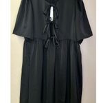 Noisy May NWT  Leyla Bow Tie Front Short Sleeve Shift Dress Satin Black Mini Photo 1