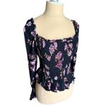 Wild Fable FLIRTY Floral Cropped Smocked Long Sleeve Square Neck Boho Top Medium Photo 2