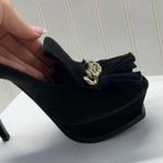 Yves Saint Laurent Black Suede Fringe Chain Open Toe Slingback Stiletto Heel 8.5 Photo 5