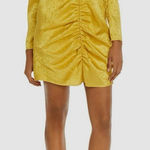 WAYF Yellow Gold Snake Print Long Sleeve Mini Dress Ruched Low Cut Large New Photo 0